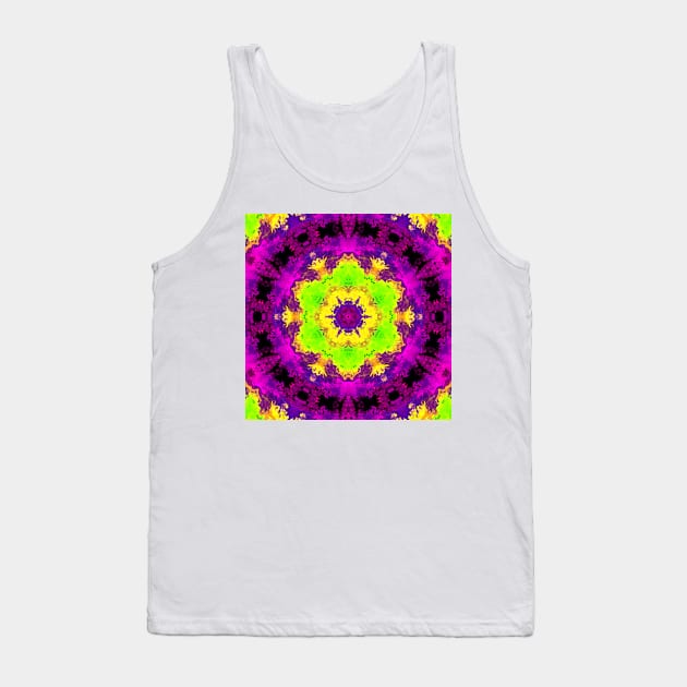 Psychedelic Kaleidoscope Flower Purple Yellow and Green Tank Top by WormholeOrbital